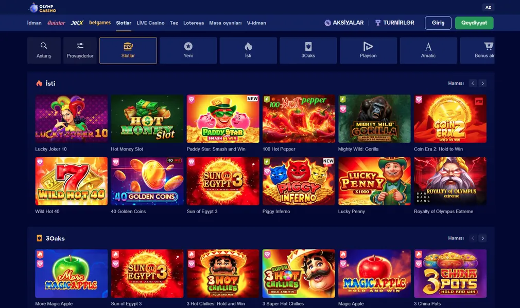 Olymp Casino platformasında populyar slot oyunları